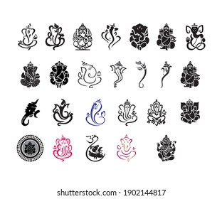 25 types of Ganesha hand made design  illustration with white background