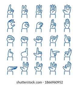 
25 types of hand signs drawn with crayons