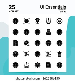 25 Ui Essentials Icon Set. 100% Editable EPS 10 Files. Business Logo Concept Ideas Solid Glyph icon design