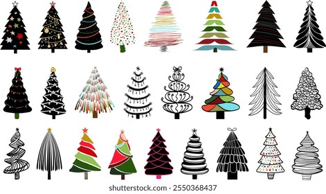 25 Unique Christmas Tree Doodles Set