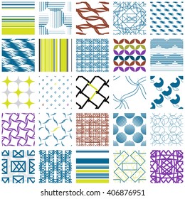 25 Universal different geometric seamless patterns, vector backgrounds collection. Endless texture set for wallpaper, pattern fills, web page background,surface textures. Set of geometric ornaments.