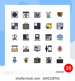 25 Universal Filled line Flat Color Signs Symbols of mind; concentration; development; balance; report Editable Vector Design Elements