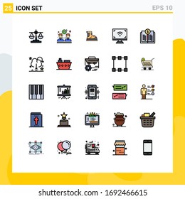 25 Colores planos de línea rellenados universales configurados para el libro de aplicaciones web y móviles; inteligente; escalador; pantalla; elementos de diseño de vectores editables de electrónica