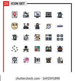 25 Universal Filled line Flat Color Signs Symbols of online; education; communication; book; project Editable Vector Design Elements