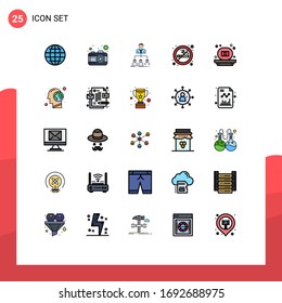 25 Universal Filled line Flat Colors Set for Web and Mobile Applications bathroom; air; teamwork; smoking; no Editable Vector Design Elements