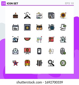25 colores planos de línea rellenados universales configurados para la alerta de aplicaciones web y móviles; educación; percha; documento; elementos de diseño de vectores editables del explorador