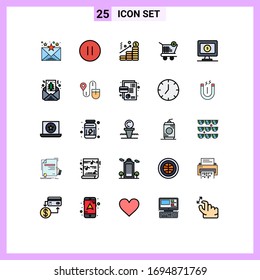 25 Universal Filled line Flat Color Signs Symbols of online; monitor; chart; shopping; ecommerce Editable Vector Design Elements