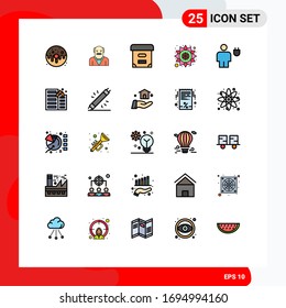 25 Signos de color plano de línea rellena universal Símbolos de energía; avatar; tío; rangoli; elementos de diseño de vectores editables de India