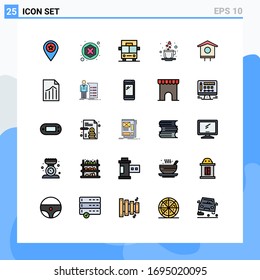 25 Universal Filled line Flat Colors Set for Web and Mobile Applications bird house; house; reject; love; coffee Editable Vector Design Elements