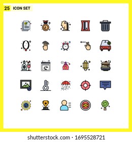 25 Universal Filled line Flat Color Signs Symbols of necklace; jewelry; education; recycling bin; sharpener Editable Vector Design Elements