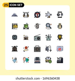 25 Universal Filled line Flat Color Signs Symbols of transport; landing; sweep; flight; user Editable Vector Design Elements