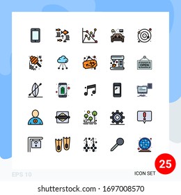 25 Universal Filled line Flat Color Signs Symbols of orbit; living; under water; home; chair Editable Vector Design Elements