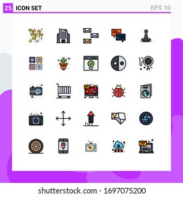 25 carteles de color plano de línea universal Símbolos de sellado; burbuja; contacto; popup; elementos de diseño de vectores editables de sms