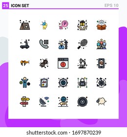 25 Universal Filled line Flat Color Signs Symbols of package; present; art; gift; hands Editable Vector Design Elements