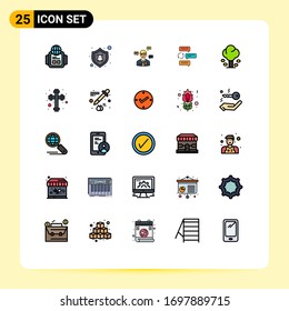 25 Universal Filled line Flat Colors Set for Web and Mobile Applications robot; dialogue; manager; conversation; chat Editable Vector Design Elements
