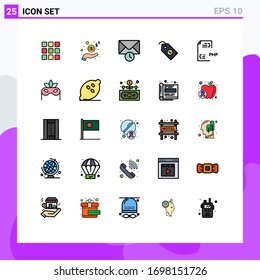 25 Universal Filled line Flat Colors Set for Web and Mobile Applications development; coding; history; tag; label Editable Vector Design Elements