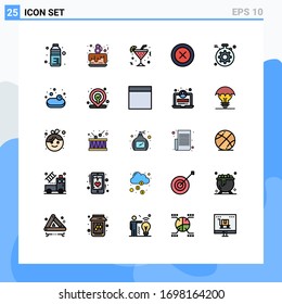 25 Universal Filled line Flat Colors Set for Web and Mobile Applications gear; wireframe; glass; ux; layout Editable Vector Design Elements