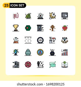 25 Universal Filled line Flat Colors Set for Web and Mobile Applications rate; business; alarm; star; moon Editable Vector Design Elements