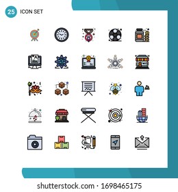 25 Universal Filled line Flat Color Signs Symbols of savings; jar; medal; currency; gym Editable Vector Design Elements