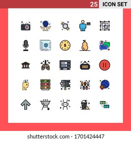 25 universelle, gefüllte, flache Farbzeichen von Schnittmarken; teilen Zeit; Brief; Umschlag Bearbeitbare Vektorillustration-Design-Elemente