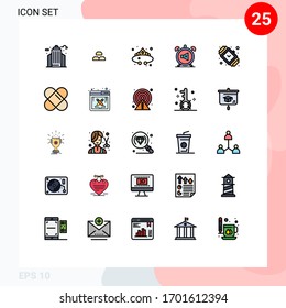 25 Universal Filled line Flat Color Signs Symbols of off; clock; interest; alarm; jewelry Editable Vector Design Elements