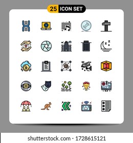 25 Universal Filled line Flat Color Signs Symbols of vinyl; phonograph; technical; dj; school Editable Vector Design Elements