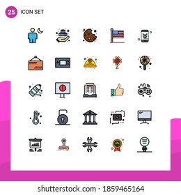 25 Universal Filled line Flat Color Signs Symbols of environmental protection; usa; product; united; flag Editable Vector Design Elements
