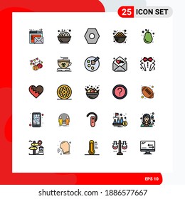 25 Universal Filled line Flat Color Signs Symbols of fruit; food; basic; breakfast; food Editable Vector Design Elements