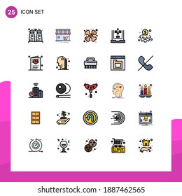 25 Universal Filled line Flat Color Signs Symbols of business; flowchart; care; development; coding Editable Vector Design Elements
