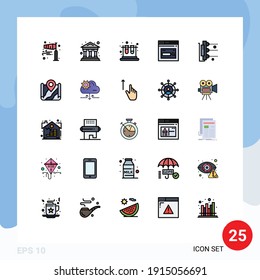25 Universal Filled line Flat Colors Set for Web and Mobile Applications factory; website; school; web; internet Editable Vector Design Elements