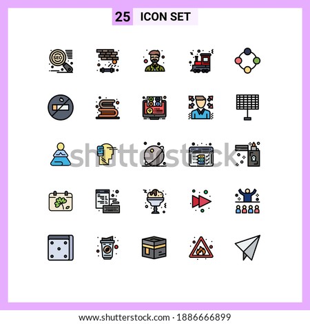 25 Universal Filled line Flat Colors Set for Web and Mobile Applications infancy; baby rattle; master; train; festival Editable Vector Design Elements