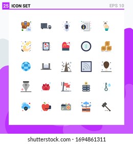 25 Universal Flat Color Signs Symbols of recognition; fingerprint; design; news; info Editable Vector Design Elements