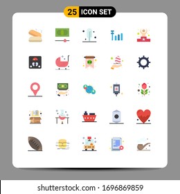 25 Universal Flat Color Signs Symbols of weight; medical; connection; health; winner Editable Vector Design Elements