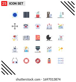25 Universal Flat Color Signs Symbols of tools; medical; drink; structure; clock Editable Vector Design Elements