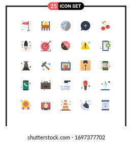 25 símbolos de color plano universal Símbolos de los alimentos; baya; acondicionamiento capilar; más; elementos de diseño de vectores editables de chat