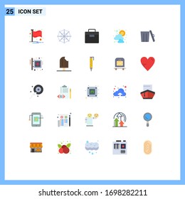 25 Universal Flat Color Signs Symbols of trash; environment; equipment; ecology; sunny Editable Vector Design Elements