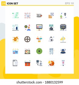 25 Universal Flat Color Signs Symbols of electricity; gambling; payment; dice; online payment Editable Vector Design Elements