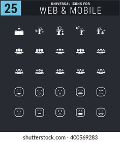 25 Universal icon set. simple pictogram minimal, flat, solid, mono, monochrome, plain, contemporary style. Vector illustration web internet design elements