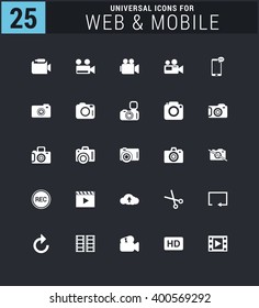25 Universal icon set. simple pictogram minimal, flat, solid, mono, monochrome, plain, contemporary style. Vector illustration web internet design elements
