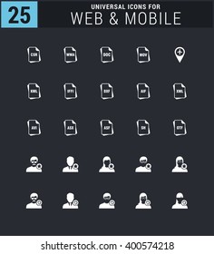25 Universal icon set. simple pictogram minimal, flat, solid, mono, monochrome, plain, contemporary style. Vector illustration web internet design elements
