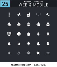 25 Universal icon set. simple pictogram minimal, flat, solid, mono, monochrome, plain, contemporary style. Vector illustration web internet design elements
