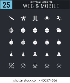 25 Universal icon set. simple pictogram minimal, flat, solid, mono, monochrome, plain, contemporary style. Vector illustration web internet design elements

