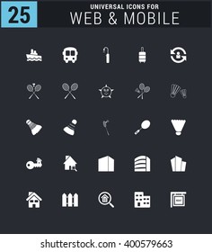 25 Universal icon set. simple pictogram minimal, flat, solid, mono, monochrome, plain, contemporary style. Vector illustration web internet design elements
