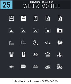 25 Universal icon set. simple pictogram minimal, flat, solid, mono, monochrome, plain, contemporary style. Vector illustration web internet design elements
