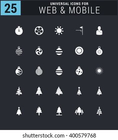 25 Universal icon set. simple pictogram minimal, flat, solid, mono, monochrome, plain, contemporary style. Vector illustration web internet design elements
