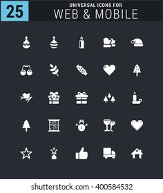 25 Universal icon set. simple pictogram minimal, flat, solid, mono, monochrome, plain, contemporary style. Vector illustration web internet design elements
