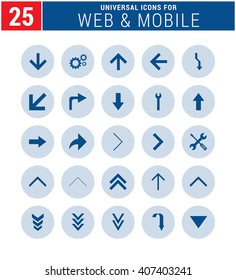 25 Universal icon set. simple pictogram minimal, flat, solid, mono, monochrome, plain, contemporary style. Vector illustration web internet design elements