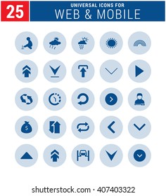 25 Universal icon set. simple pictogram minimal, flat, solid, mono, monochrome, plain, contemporary style. Vector illustration web internet design elements