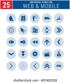 25 Universal icon set. simple pictogram minimal, flat, solid, mono, monochrome, plain, contemporary style. Vector illustration web internet design elements