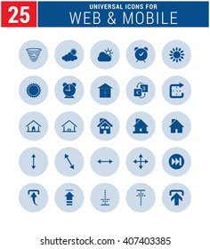 25 Universal icon set. simple pictogram minimal, flat, solid, mono, monochrome, plain, contemporary style. Vector illustration web internet design elements
